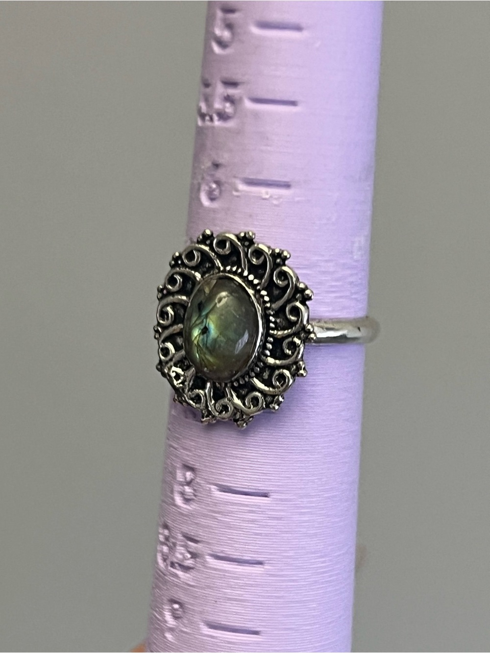 Labradorite 925 Sterling Silver Ring Size 7 Handmade Artisan Filigree